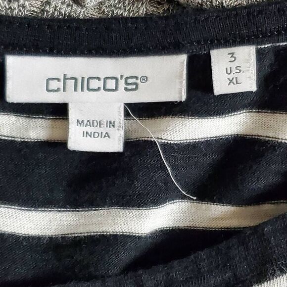 Chico’s Women’s Striped Black White Long Sleeve Top Size 3 (XL) Cotton Modal Ble - Picture 7 of 9